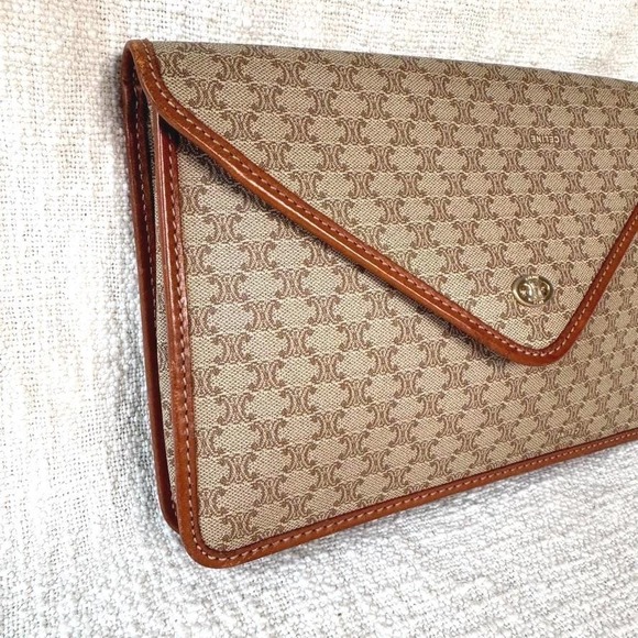 Vintage Celine Macadam Pattern Clutch Pouch Leather PVC - Picture 3 of 9